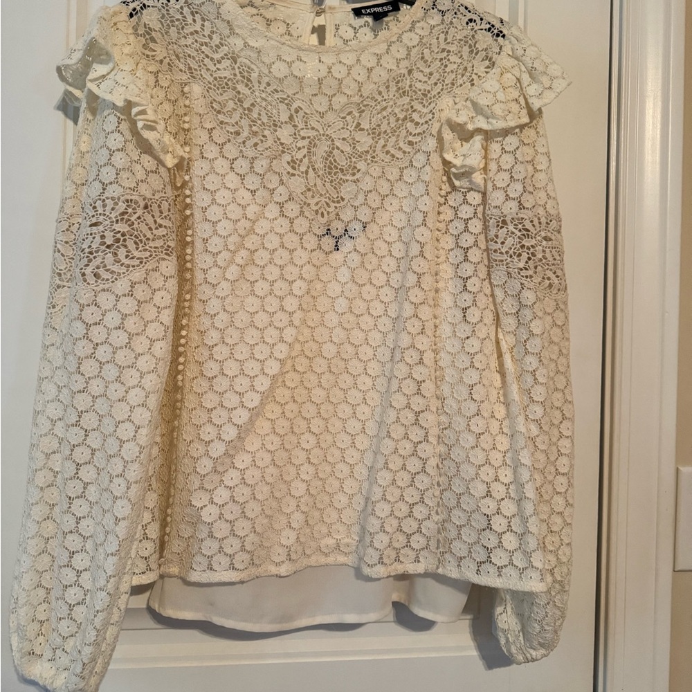 Express Cream Lace Ruffle Blouse - Picture 2 of 3